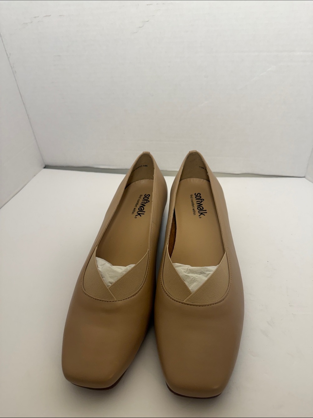 SoftWalk Tan Square-Toe Slip-On Ballet Flats